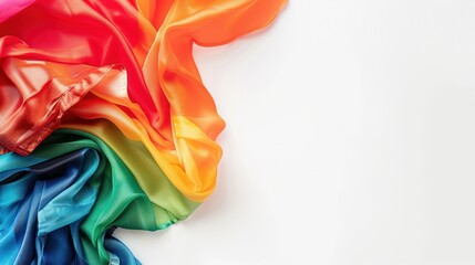 Close-up of a rainbow or LGBT flag on a white background with space for text.