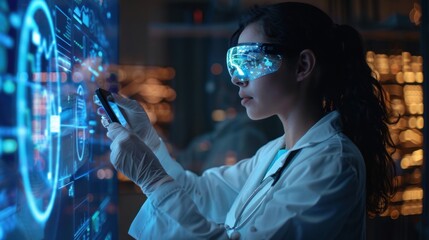 3D illustration of a female doctor holding a smart device with a holographic screen. medical technology