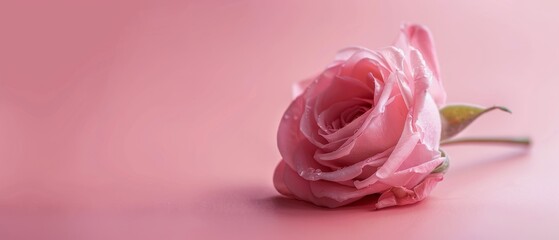 Close-up of Pink Rose with Dewdrops.