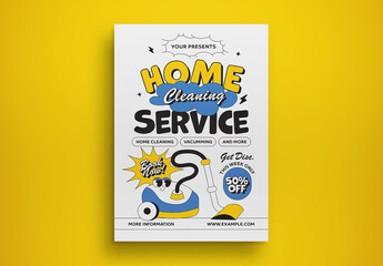 Blue Yellow Playful Cartoon Home Cleaning Service Flyer Layout