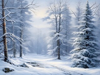 Winter Forest Landscape Oil Painting Art