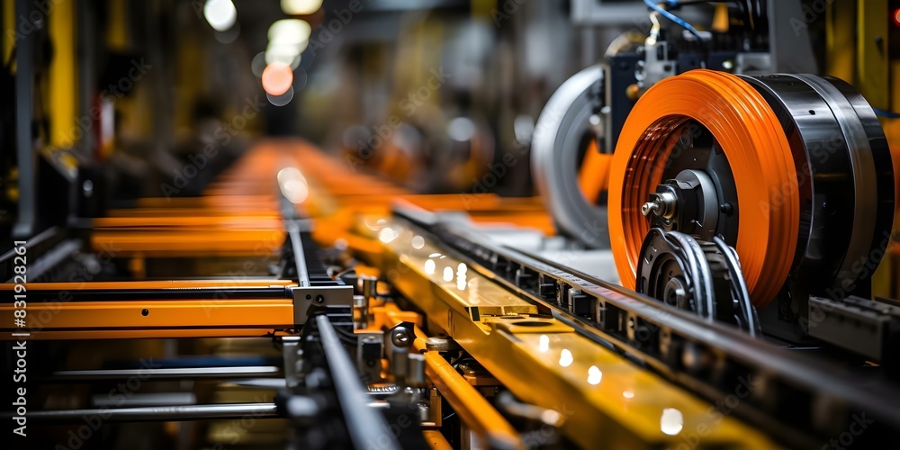 Poster industrial machinery in a factory setting with a focus on production process. concept factory machin
