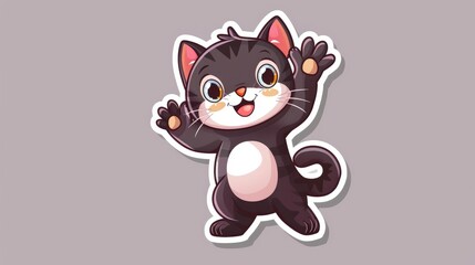 Cartoon Cat Waving Sticker