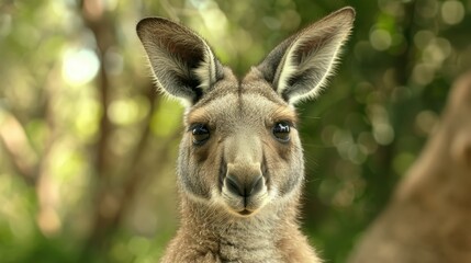 Obraz premium Close-up of a kangaroo's face, highlighting its expressive eyes and soft fur, set against a natural background