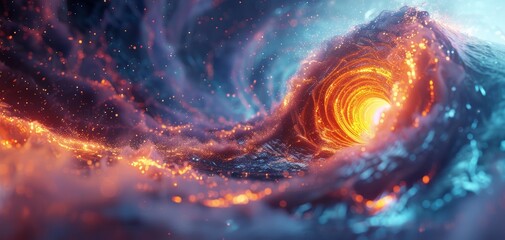 Vibrant abstract digital artwork depicting a fiery vortex blending with cosmic elements, symbolizing dynamic energy and intense motion.