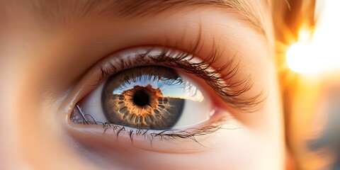 Impact of Light Pollution on Health: Close-Up of Dilated Human Eye. Concept Light Pollution, Health Effects, Dilated Human Eye, Impact on Circadian Rhythms