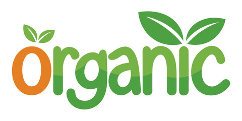 Organic Fresh Food Label with Green Leaf Ecofriendly, natural, and sustainable