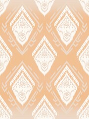 Ikat native traditional floral paisley seamless pattern. Ethnic oriental embroidery on pink pastel color background. Tribal Aztec style abstract illustration design for fabric, decoration, ornament
