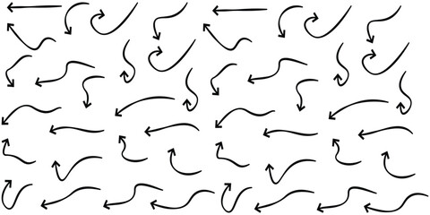 Hand drawn line arrows set. Hand drawn arrow mark icons vector