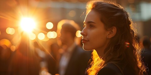 Business professionals networking and making connections at a conference event session. Concept Networking, Professional Development, Conference Event, Business Connections