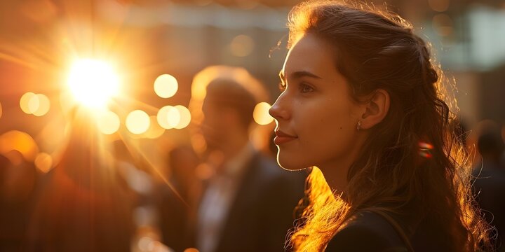 Business professionals networking and making connections at a conference event session. Concept Networking, Professional Development, Conference Event, Business Connections