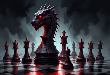 A chess piece with a dragon's head, fierce and majestic.
