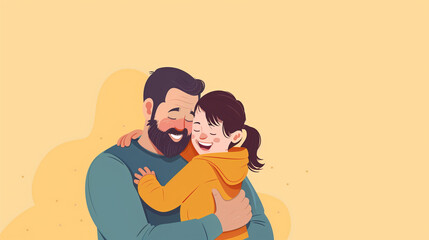 A heartwarming Father's Day illustration of a father and child in a joyful embrace, isolated on a clean mockup background, with ample space for text.