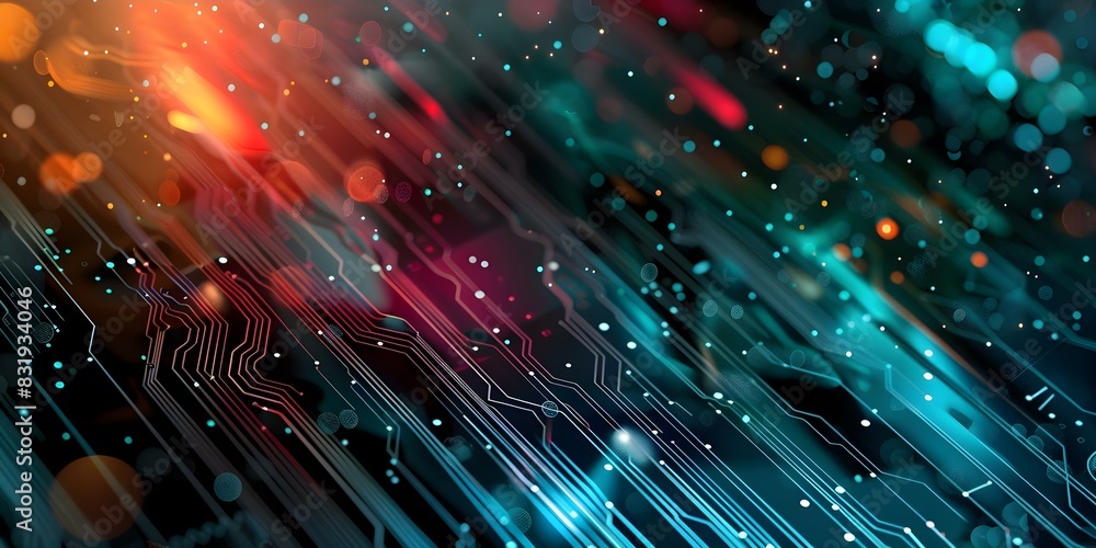 Poster a detailed image of a colorful computer chip with advanced ai technology. concept technology, ai inn