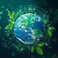 Naklejka premium Environmental technology concept. Abstract illustration. Sustainable development goals. SDGs. Green Earth is concept of Saving the environment, and environmentally sustainable. Environment World Earth