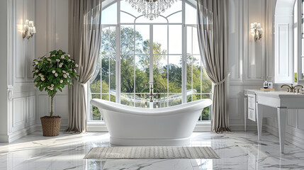 Luxurious white freestanding bathtub