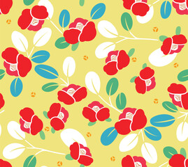 Japanese Flower Bud Leaf Vector Seamless Pattern