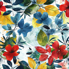 Seamless floral pattern with leaf background