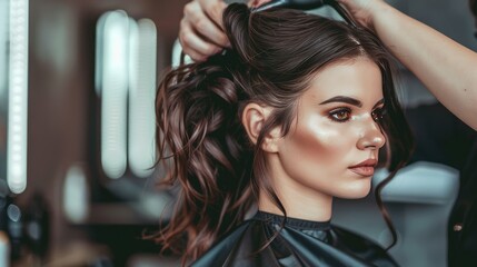 Fototapeta premium Woman having her hair done at the salon, AI generated Image