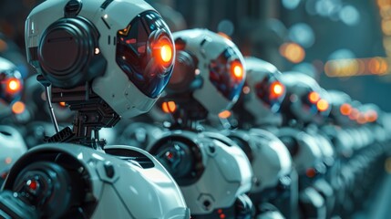 Fototapeta premium Futuristic technology of robotic customer service at all stores, cosmetics, supermarkets, pharmacy, and etc, AI generated for ads