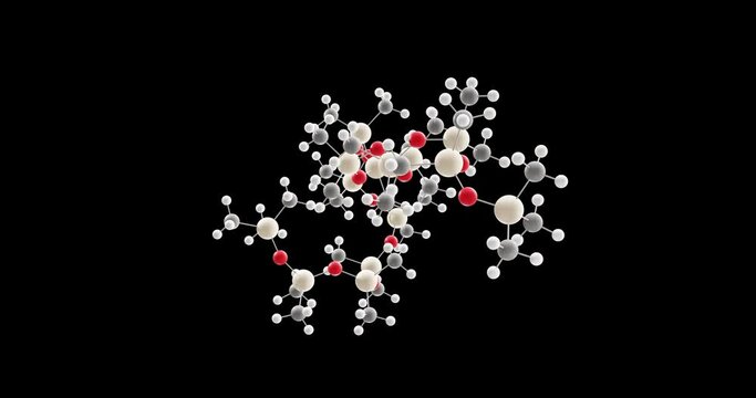 Polydimethylsiloxane molecule, rotating 3D model of silicone polymer, looped video on a black background