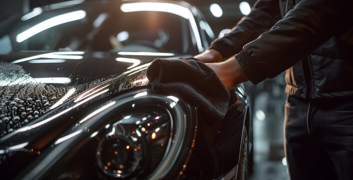 Autoaufbereitung, polieren, Autow&auml;sche, glanz, Lack, auto, wagen, motorhaube, polieren, aufbereiten, professionell, waschen, glanz, lack, reinigen, hand, lappen, poliertuch, tuch, handschuhe, schwarz