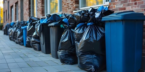 Bins with trash bags for waste disposal in homes and businesses. Concept Waste Disposal Bins, Trash Bag Organization, Home Cleanup Tips, Business Recycling Solutions