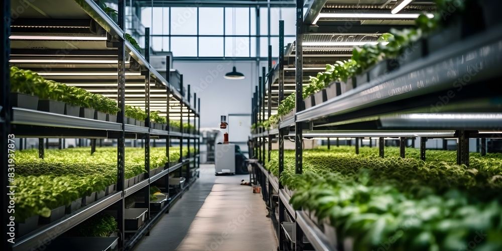 Aufkleber hightech vertical farm using robotics for sustainable agriculture and efficiency. concept vertical f