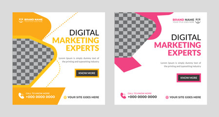 
Digital marketing Social media poster template design with yellow and blue color ,square online marketing business   banner design template
