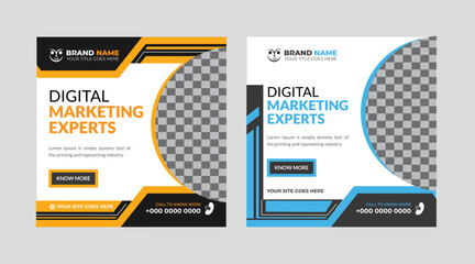 
Digital marketing Social media poster template design with yellow and blue color ,square online marketing business   banner design template
