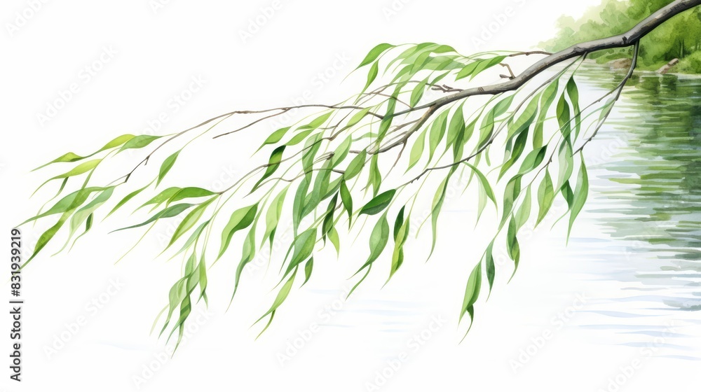 Wall mural A watercolor of a willow leaf