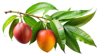 Obraz premium branch of a mango tree with leaves isolated on white background.