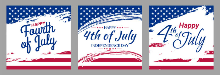Happy 4th of July greeting, set of abstract backgrounds, fourth july, for sale, banner, posters, cover design templates, social media wallpaper stories