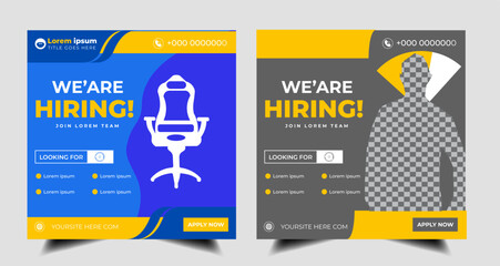 we are hiring job social media post clean banner template design with red and blue color . social media hiring post vacancy recruitment web banner design