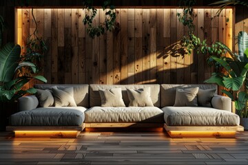 Cozy reading nook with wooden walls, soft lighting, and comfortable seating, creating a warm and inviting atmosphere