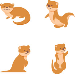 Weasel icons set cartoon vector. Mink ferret character. Cute animal