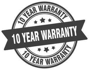 10 year warranty stamp. 10 year warranty label on transparent background. round sign