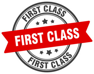 first class stamp. first class label on transparent background. round sign