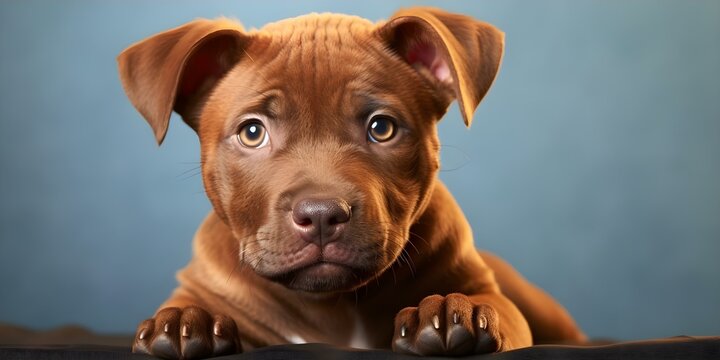 Adorable red nose pitbull puppy posing and making eye contact with camera in studio. Concept Pets Photography, Studio Portraits, Eye Contact, Red Nose Pitbull, Adorable Poses