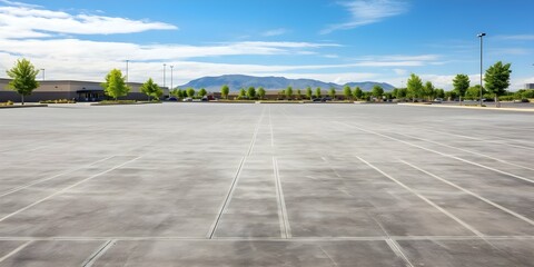 Empty parking lot outside grocery store. Concept Empty Parking Lot, Grocery Store, Urban Spaces, Architecture, Transportation