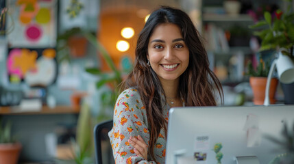 Young indian businesswoman using laptop at office