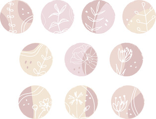 Abstract floral Instagram highlights icons in vector. Abstract design circles with floral design. 