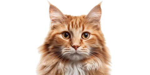 Fototapeta premium Cute fluffy portrait smile kitty Cat that looking at camera isolated white on background