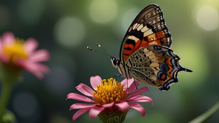 closeup portrait macro of beauty butterfly on flower 