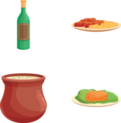 Balkan cuisine icons set cartoon vector. Traditional dish from balkan cuisine. Food concept