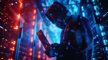 A Faceless Hacker: A Convergence of Cybersecurity, Network Security Concepts, and Futuristic Sci-Fi Imagery in a Digital Stream