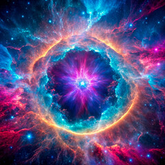 Fototapeta premium Epicenter of a cosmic explosion. Psychedelic fantasy. A perfect choice for abstract covers, music CD designs, dynamic wall art, and vibrant digital wallpapers.