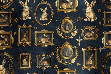 Seamless bunny wall pattern on dark background
