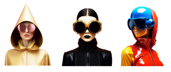 Set of fashion girl characters on transparent background