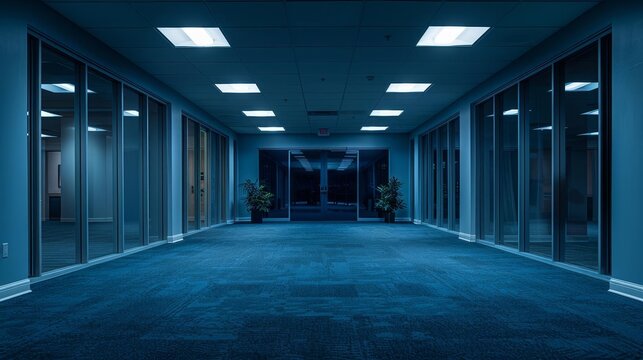 indoor playground, lush, ethereal, space, corporate, in the style of 80s pomo, empty, carpet taken with leica m6 at 1am, office lights